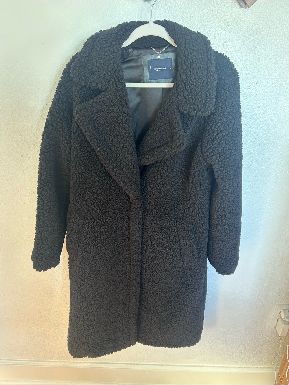 Lucky Brand Black Teddy Coat with Wide Lapel